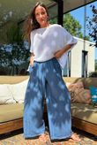 Rustic Nature Linen Blend Pocket Pleat Wide Leg Washed Navy